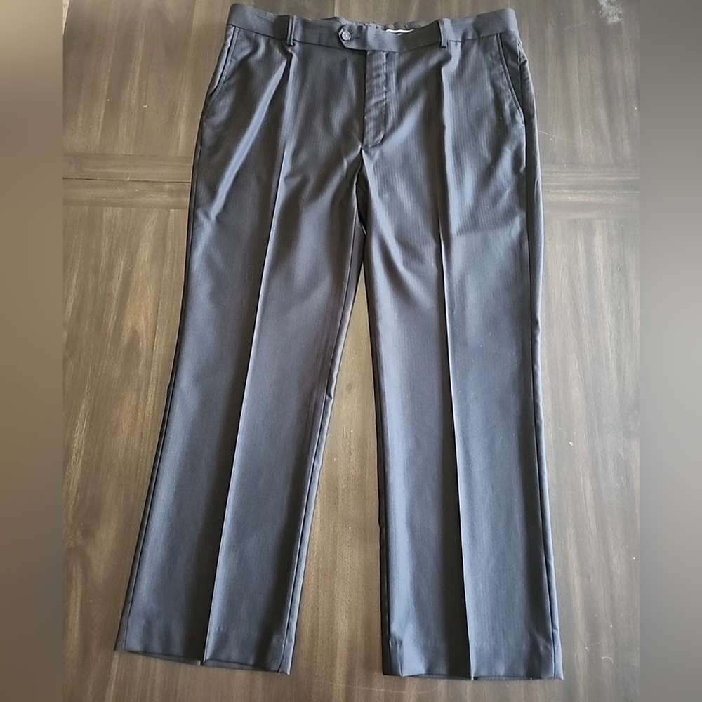 STAFFORD Signature Dress Pants Mens 42 x 30 Flat Front Black Stripe Slacks NWT - Picture 3 of 7